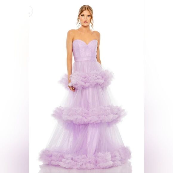 Mac Duggal 68490 Strapless Ruffle Tulle Tiered Gown NWT sz 12 Orchid Purple - Picture 1 of 6